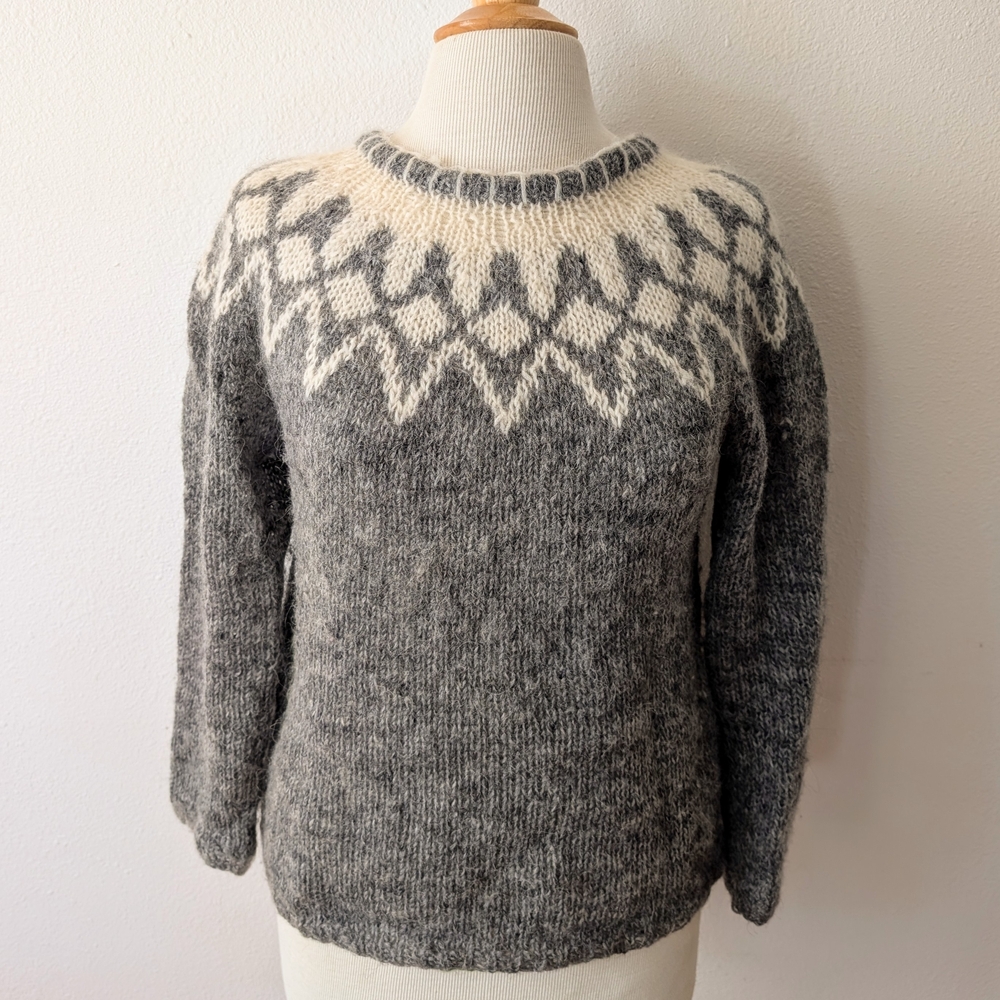 Icelandic Gray and White Patterned Sweater